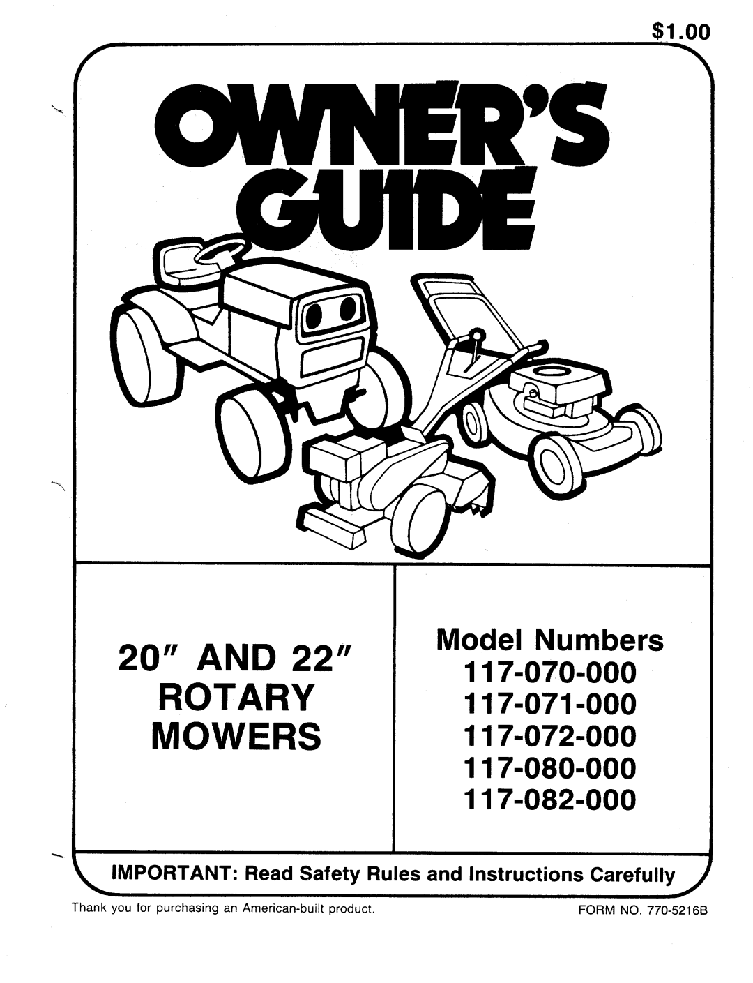 MTD 117-082-000, 117-072-000, 117-080-000, 117-071-000, 117-070-000 manual 