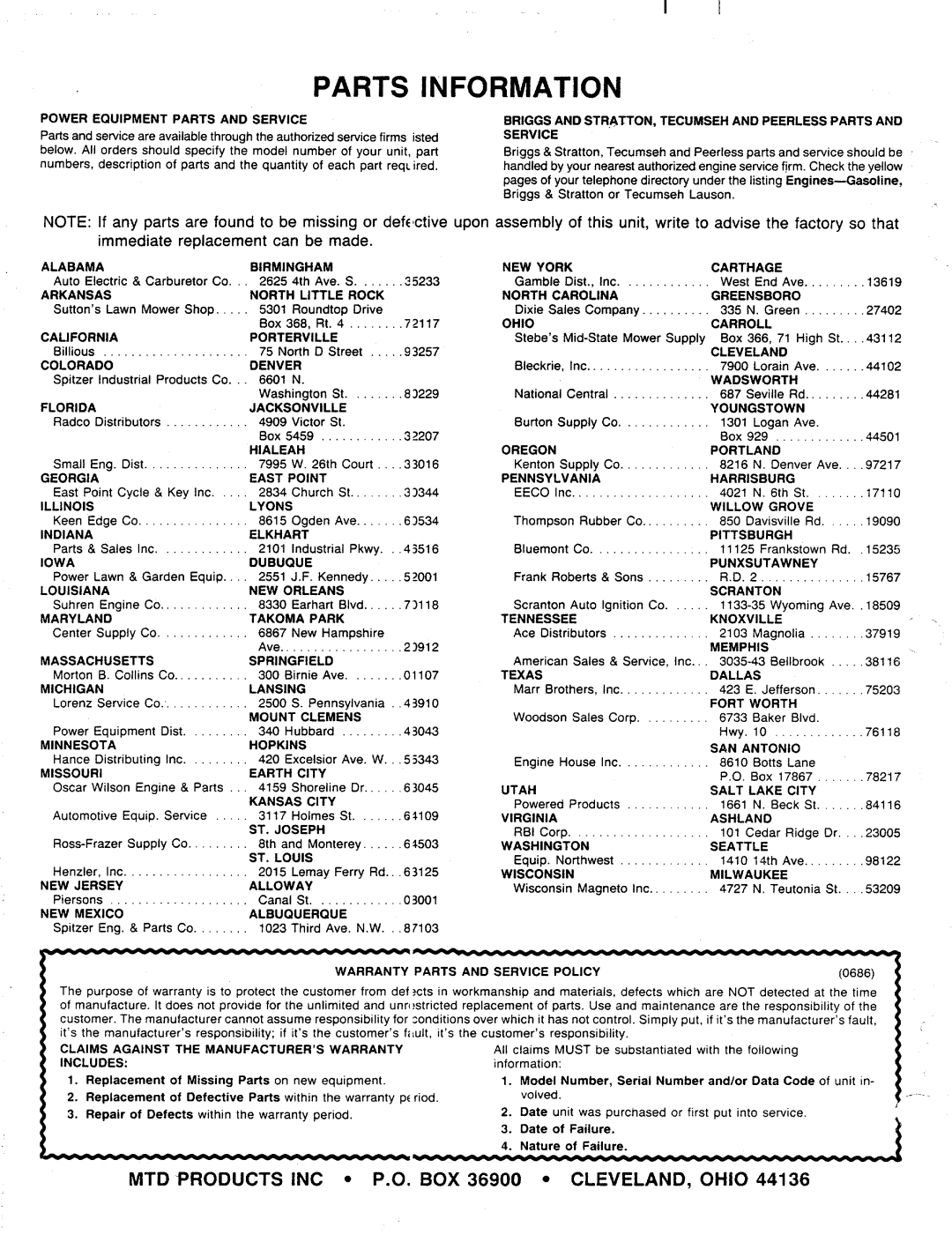 MTD 117-104-000 manual 