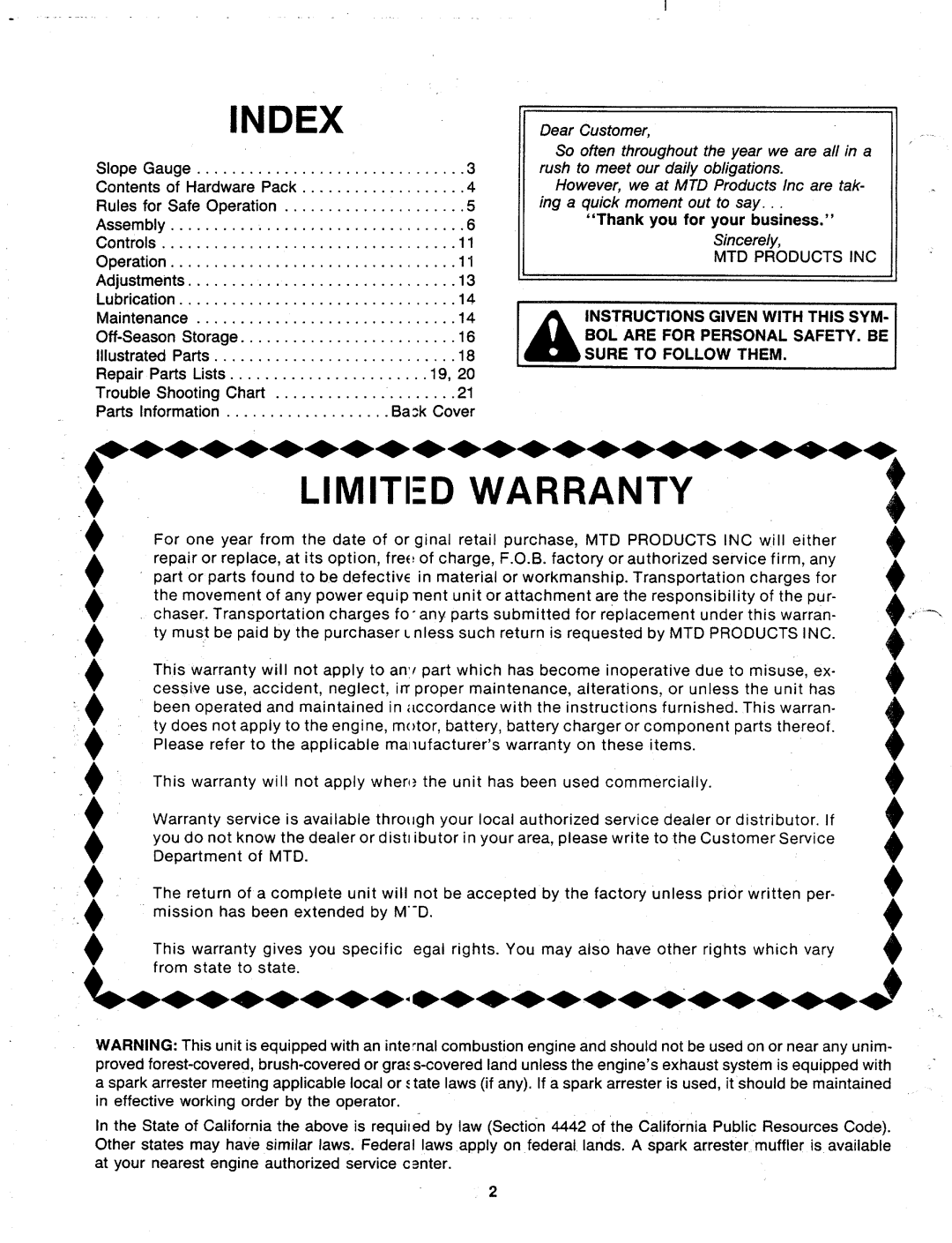 MTD 117-104-000 manual 