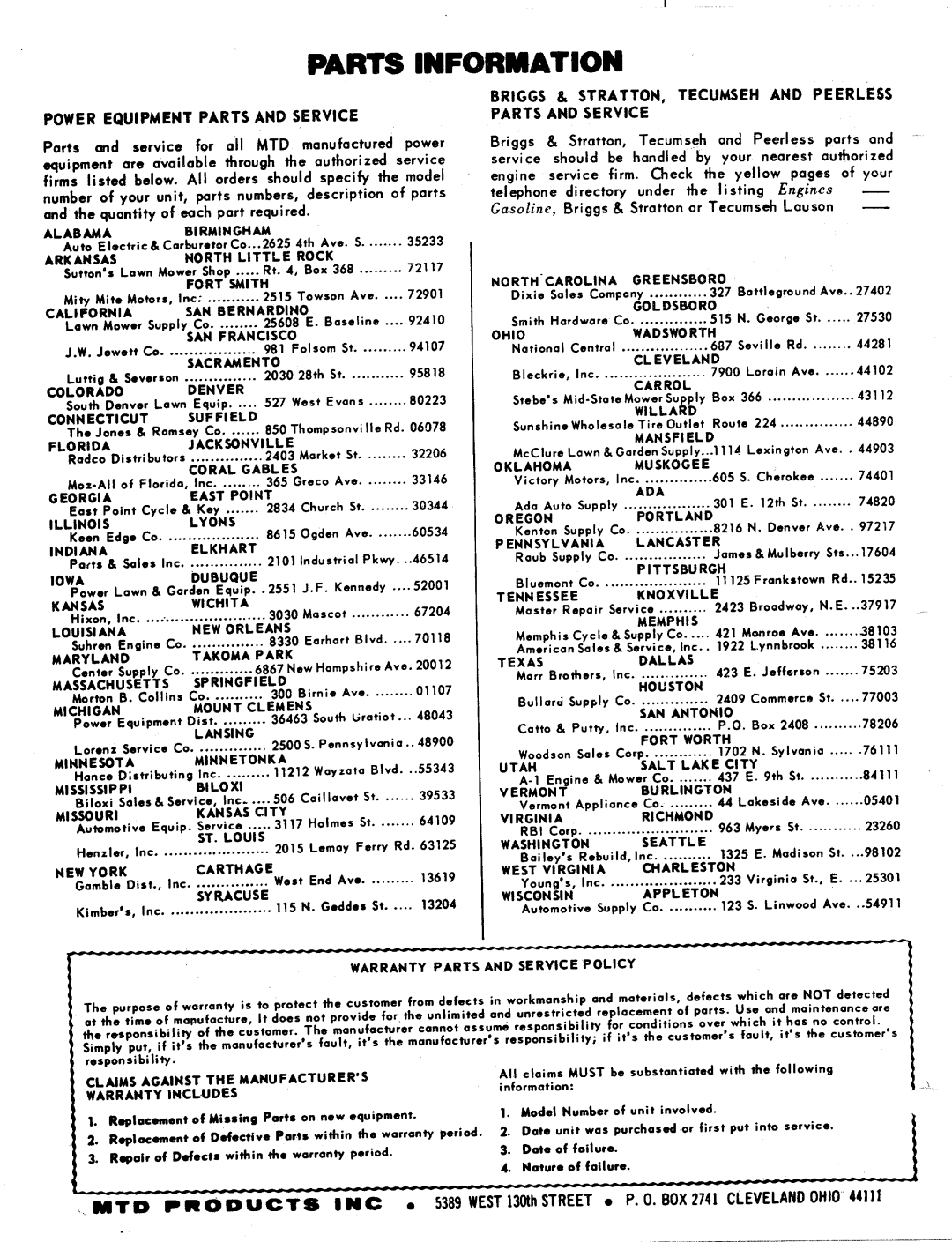 MTD 117-162-300, 117-142A, 117-142-300, 117-152-300, 117-152A, 117-162A manual 