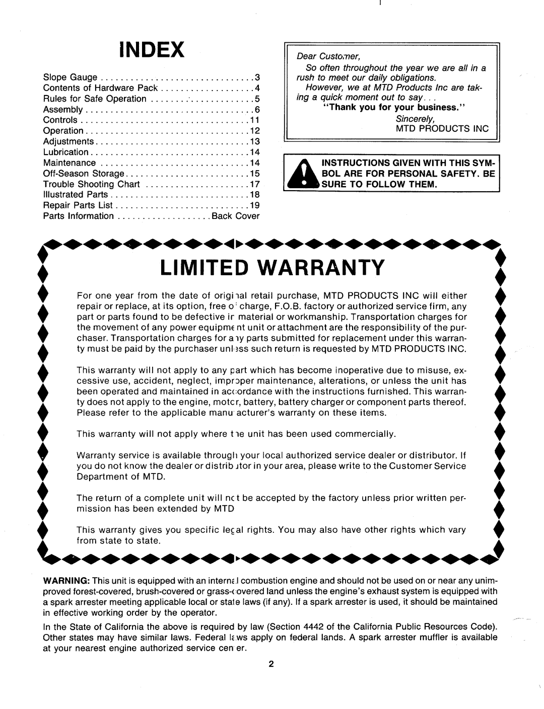 MTD 117-311-000, 117-312-000 manual 