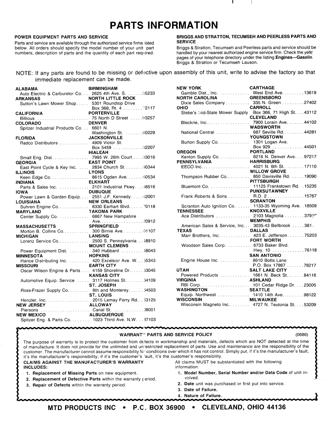 MTD 117-311-000, 117-312-000 manual 