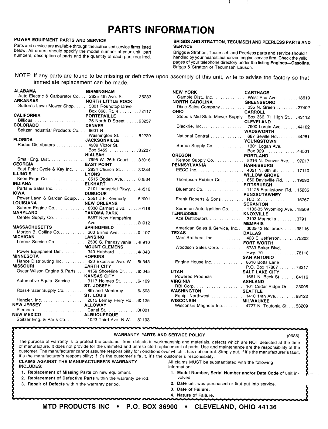 MTD 117-502-000, 117-500-000 manual 