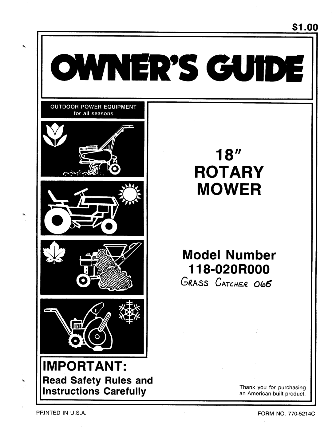 MTD 118-020R000 manual 