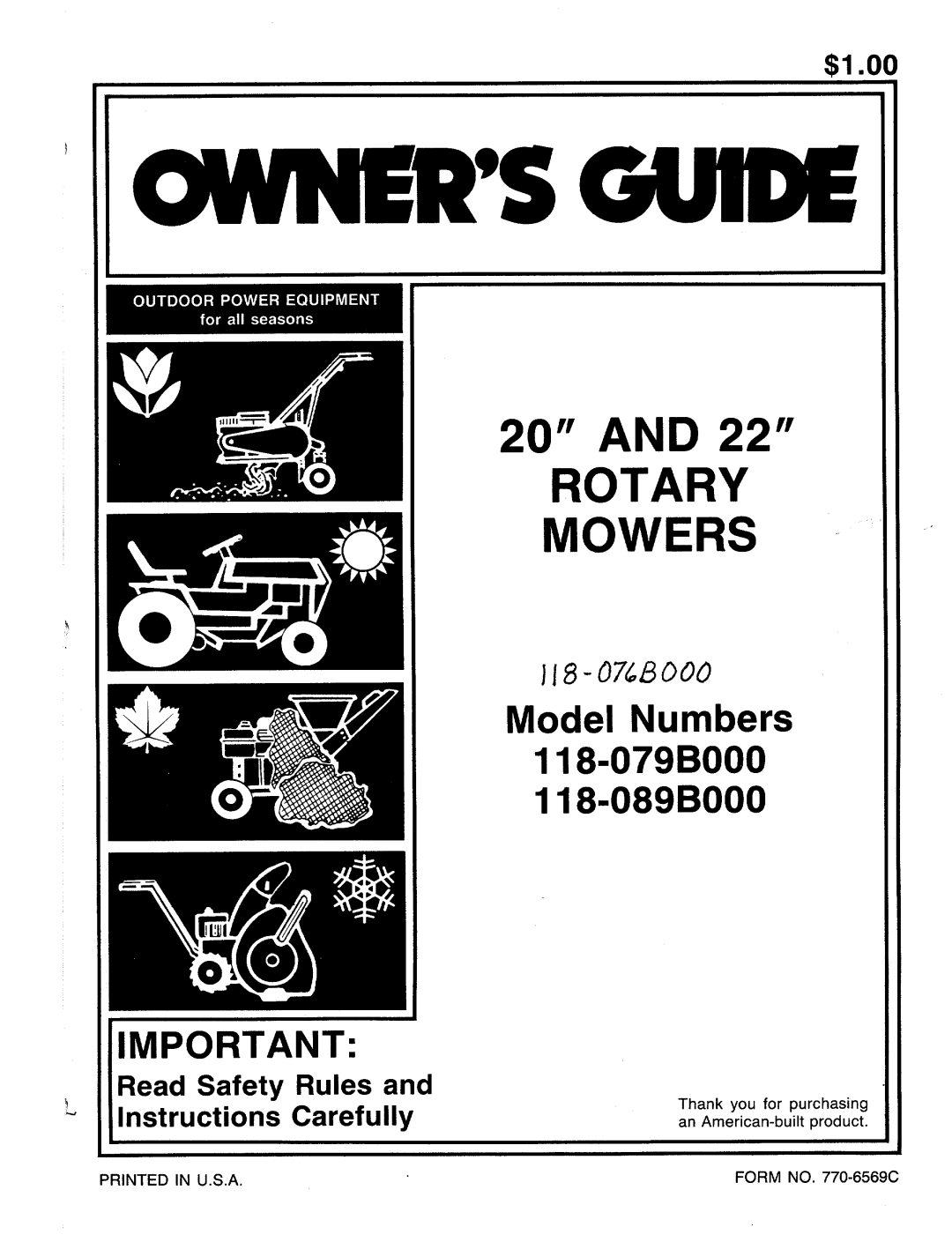 MTD 118-089B000, 118-079B000 manual 