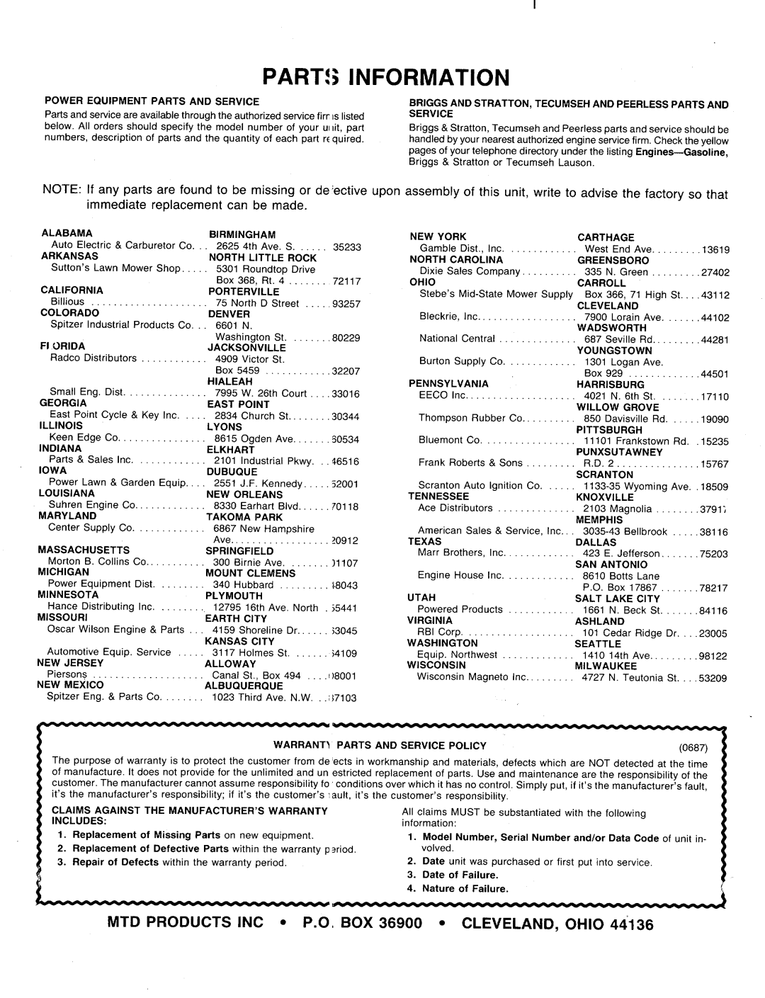 MTD 118-079B000, 118-089B000 manual 