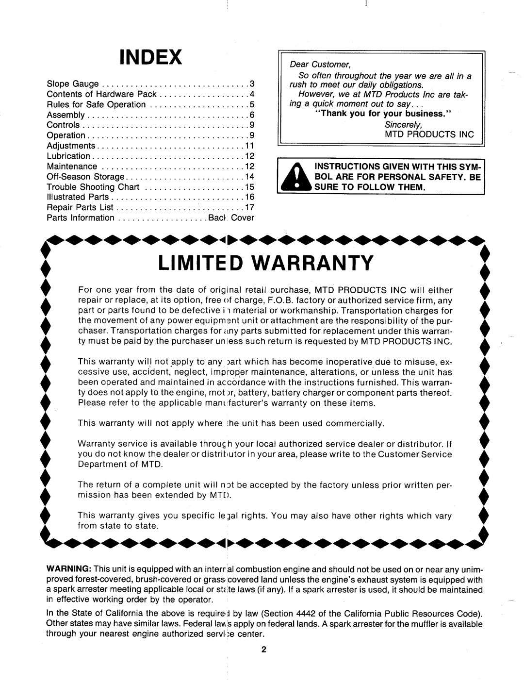 MTD 118-079B000, 118-089B000 manual 