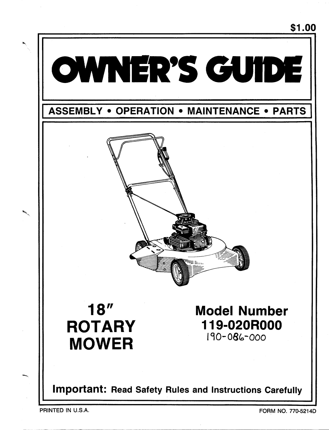 MTD 119-020R000 manual 