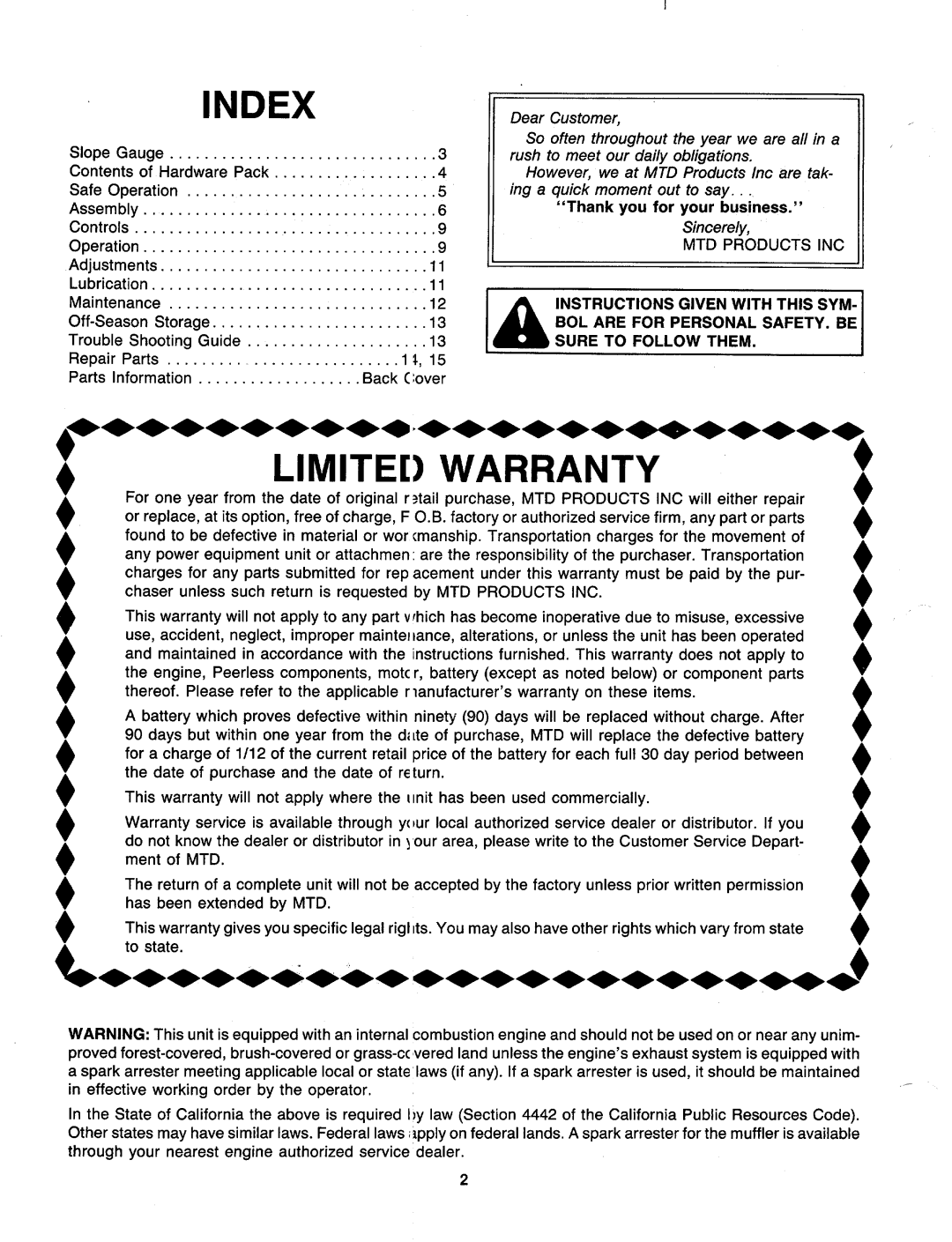 MTD 119-020R000 manual 