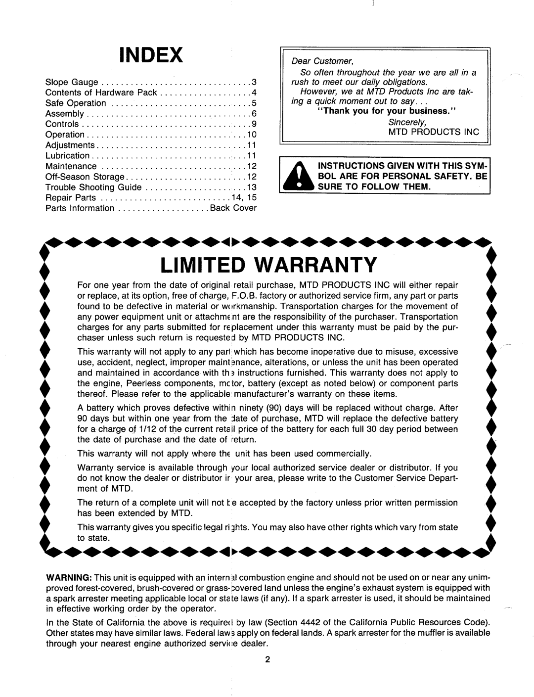 MTD 119-063R000, 119-061R000, 119-062R000, 119-053R000, 119-052R000, 119-051R000, 119-060R000, 119-050R000 manual 