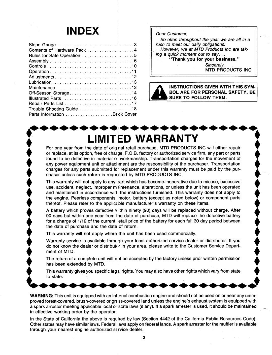 MTD 119-502R000, 119-506R000, 119-508R000 manual 