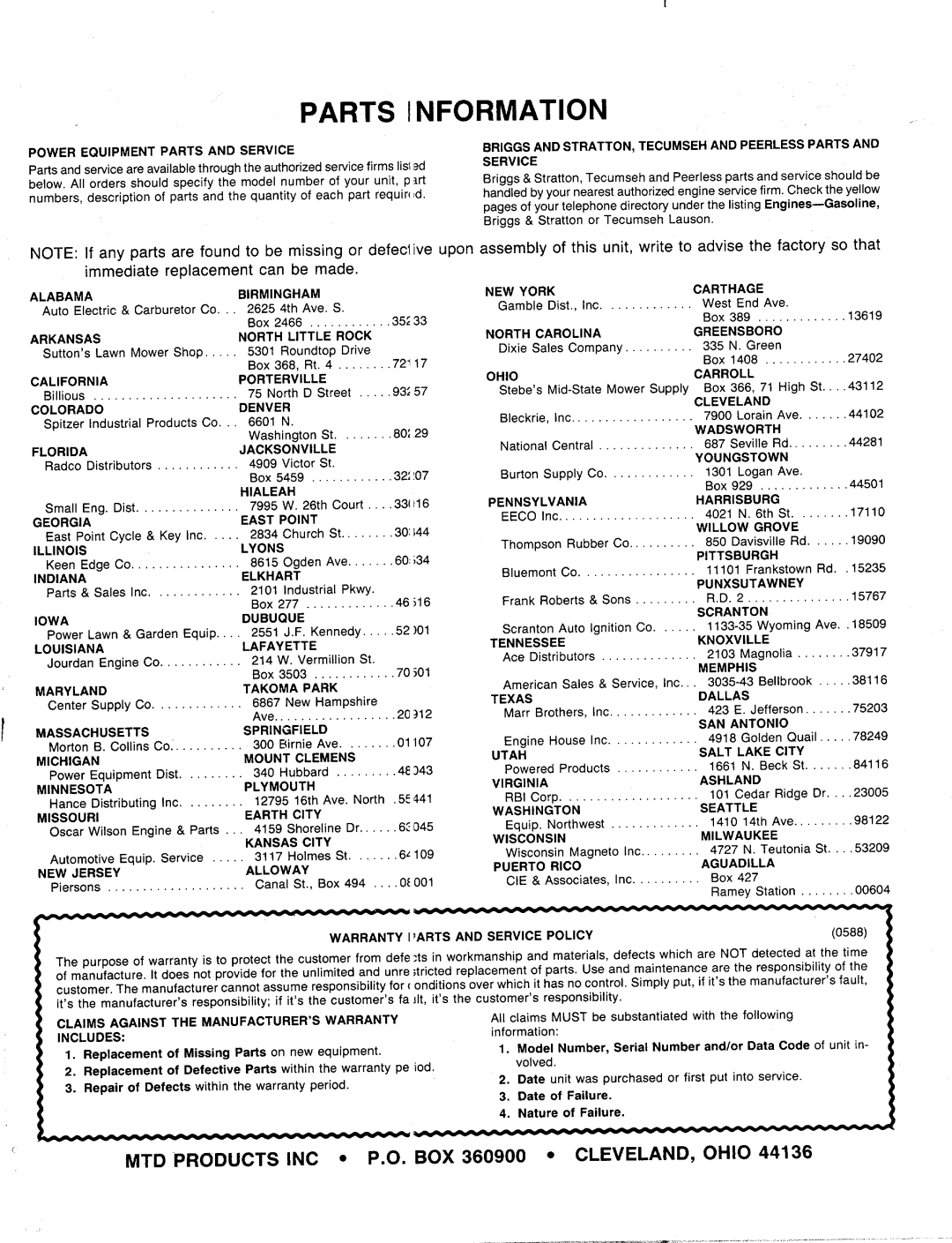 MTD 119-502R000, 119-506R000, 119-508R000 manual 