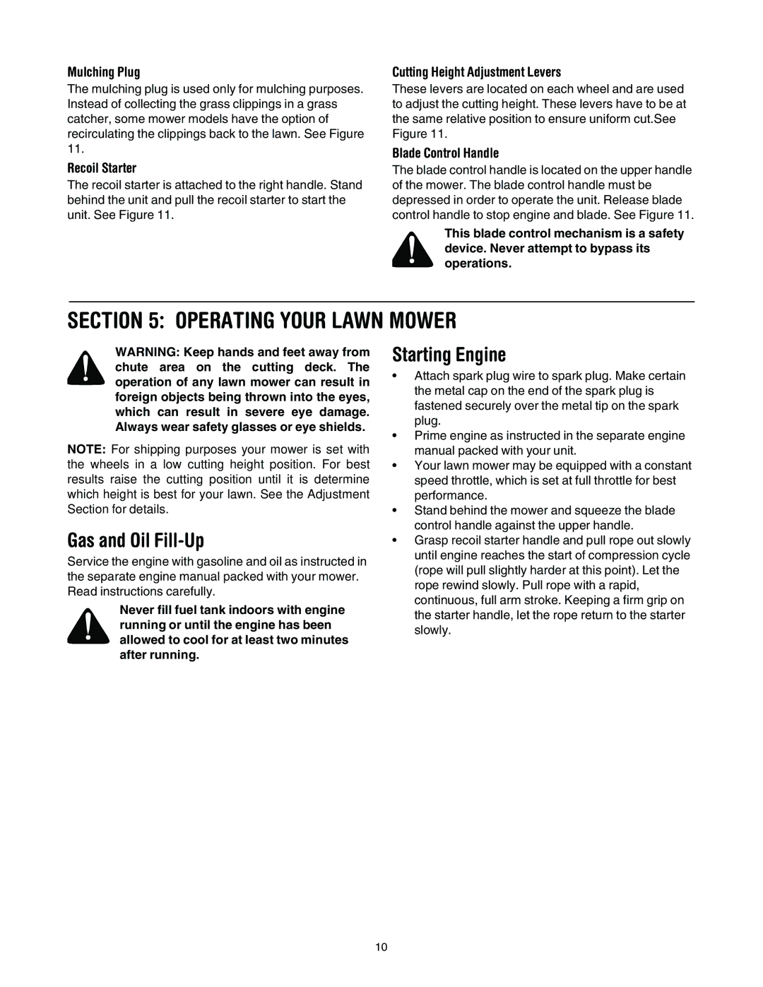 MTD 11A-545D034 manual Operating Your Lawn Mower, Gas and Oil Fill-Up, Starting Engine 