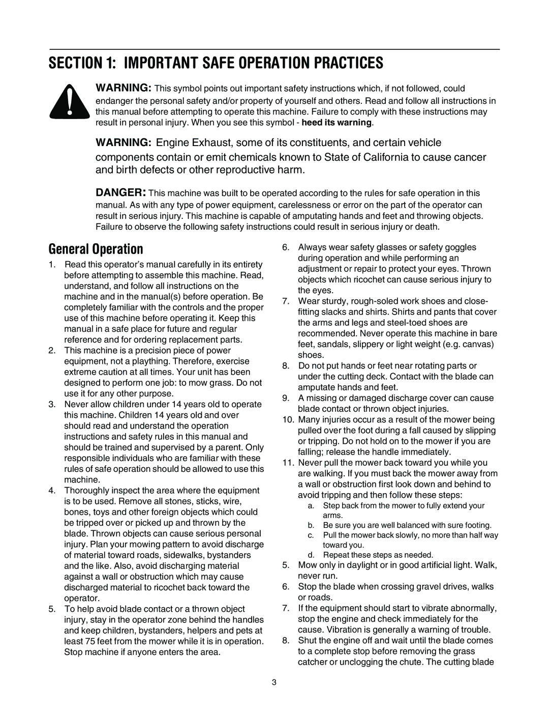 MTD 11A-545D034 manual Important Safe Operation Practices, General Operation 