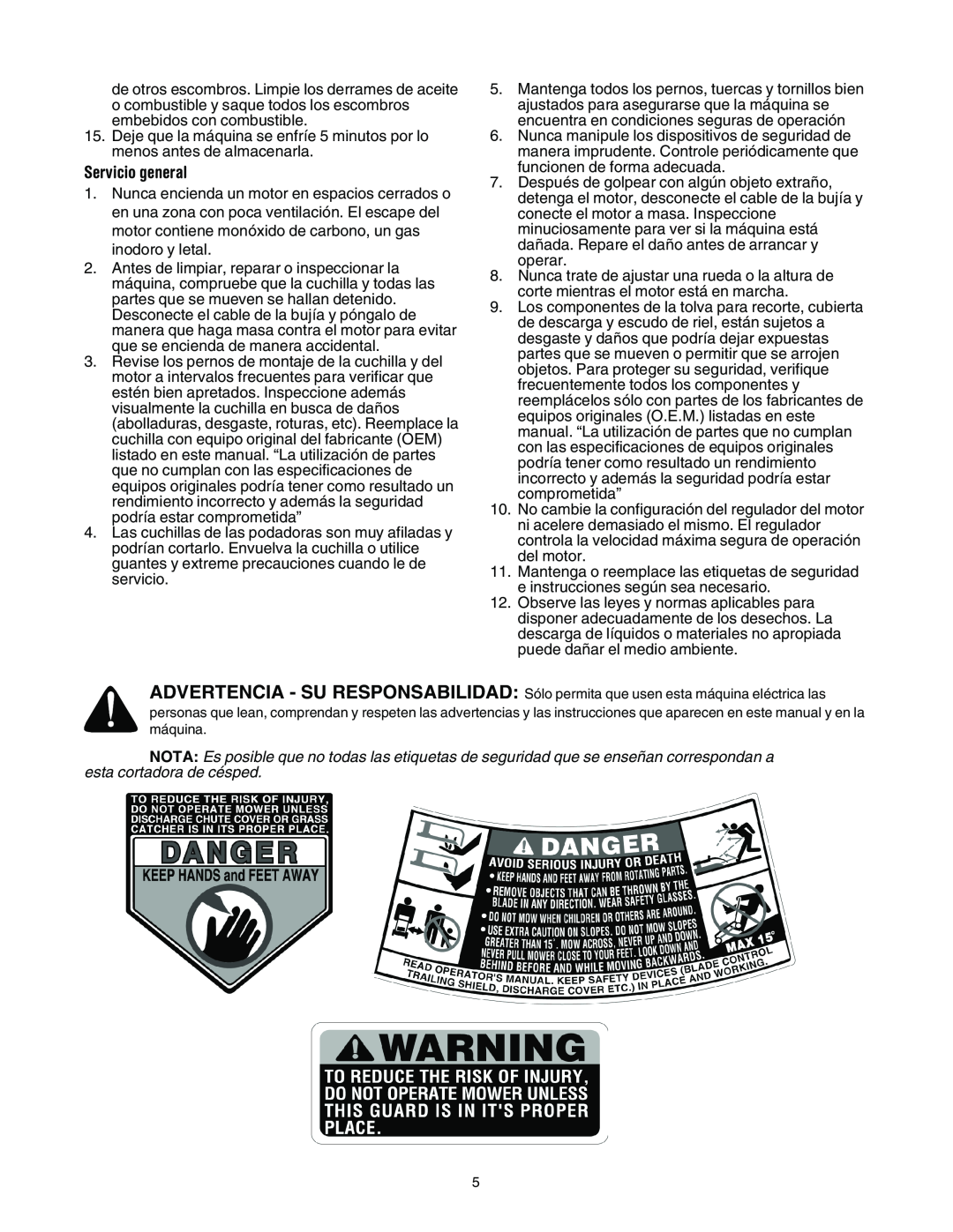 MTD 11A-545D034 manual Servicio general 