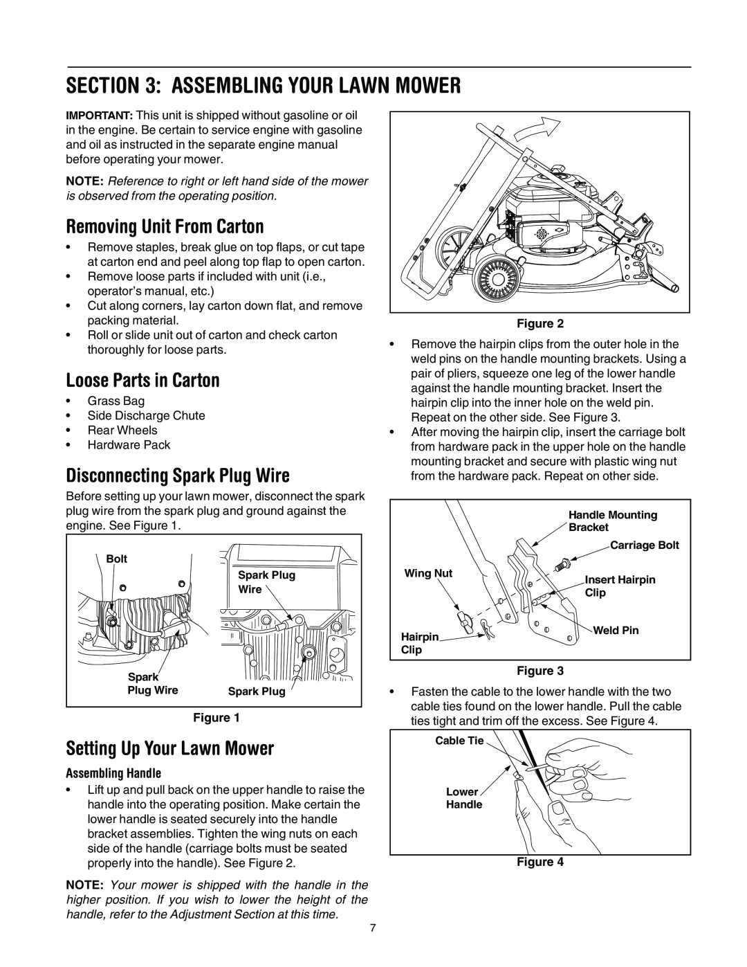 MTD 11A-545D034 Assembling Your Lawn Mower, Removing Unit From Carton, Loose Parts in Carton, Setting Up Your Lawn Mower 