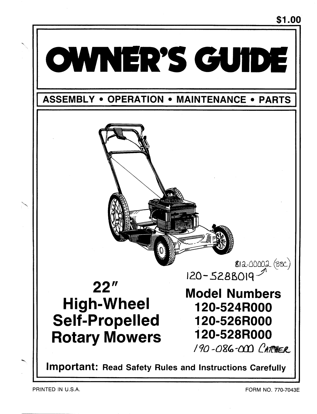 MTD 120-526R000, 120-524R000, 120-528R000 manual 