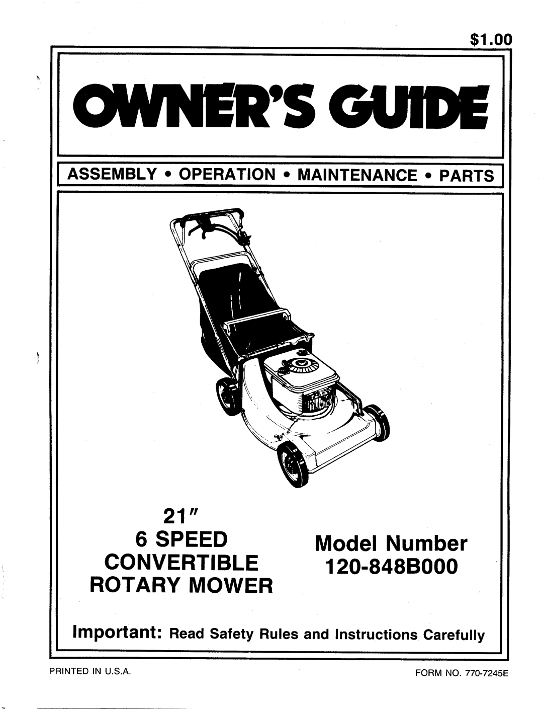 MTD 120-848B000 manual 