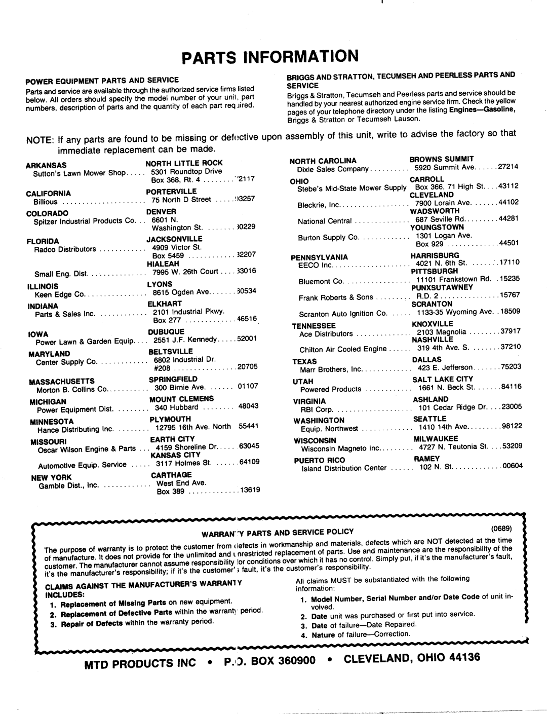 MTD 120-848B000 manual 