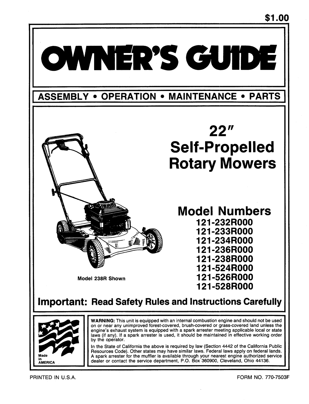 MTD 121-234R000, 121-232R000, 121-236R000, 121-233R000, 121-238R000, 121-528R000, 121-524R000, 121-526R000 manual 