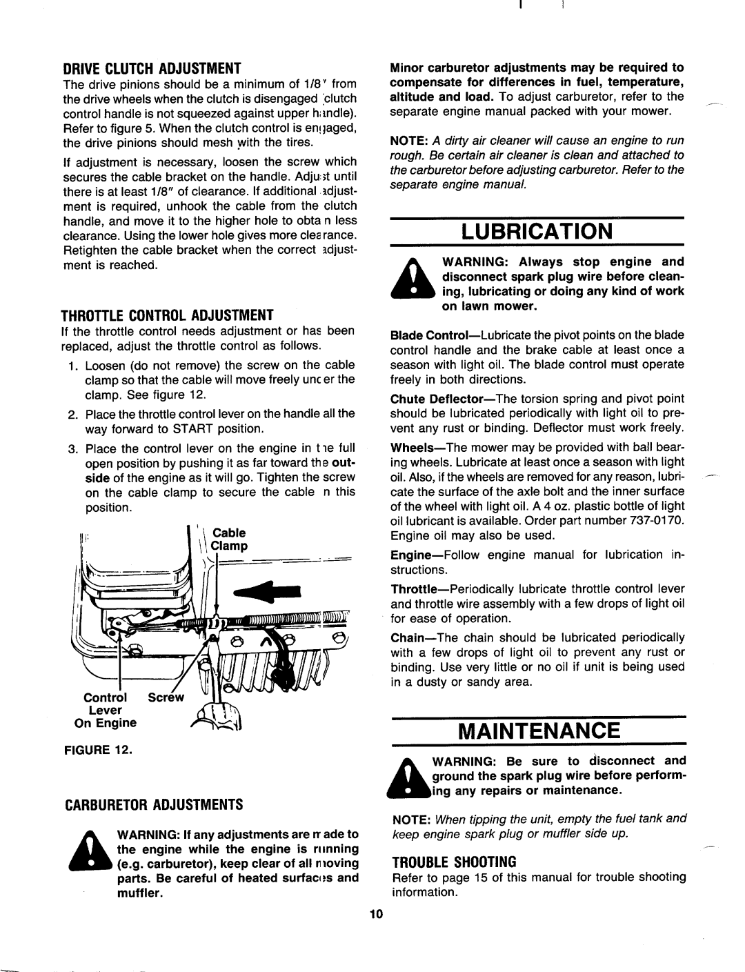 MTD 121-280R000, 121-282R000, 190-186-000 manual 