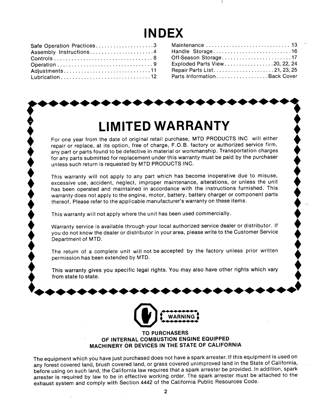 MTD 121-304A, 121-306A manual 