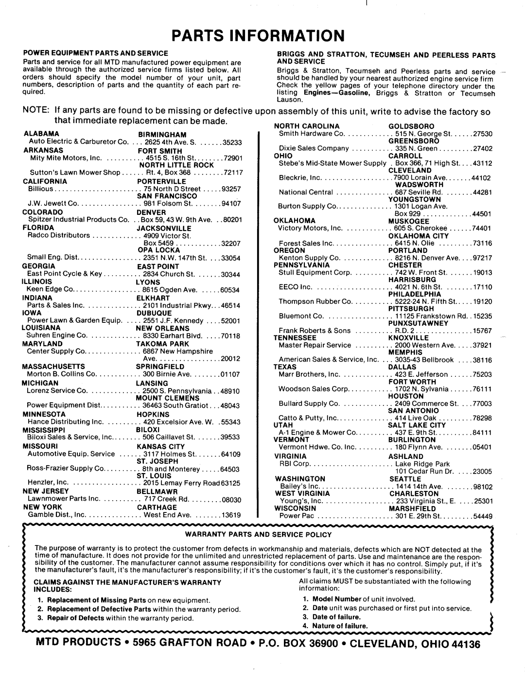 MTD 121-304A, 121-306A manual 