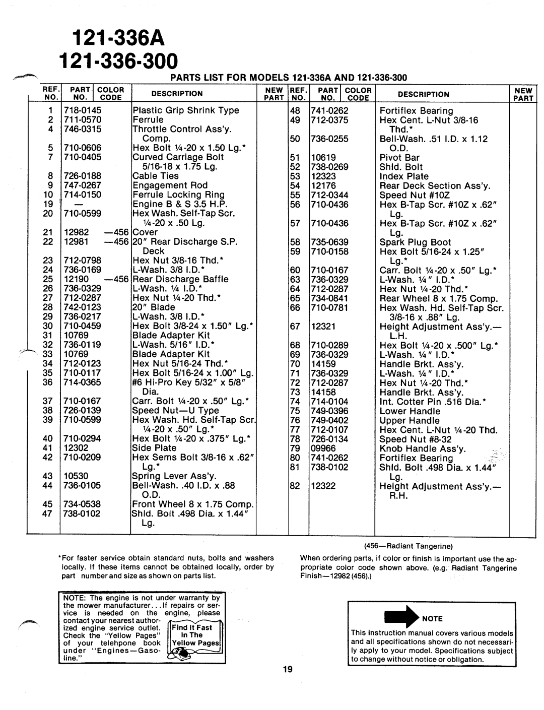 MTD 121-336A, 121-336-300 manual 