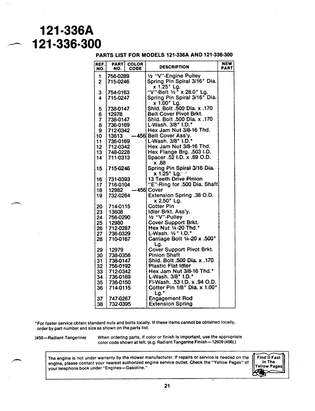 MTD 121-336A, 121-336-300 manual 