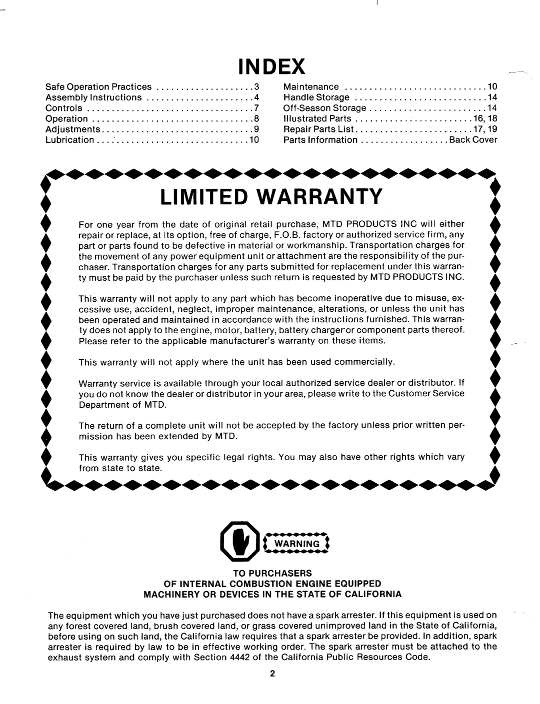 MTD 121-342A, 121-342-300, 121-343A manual 