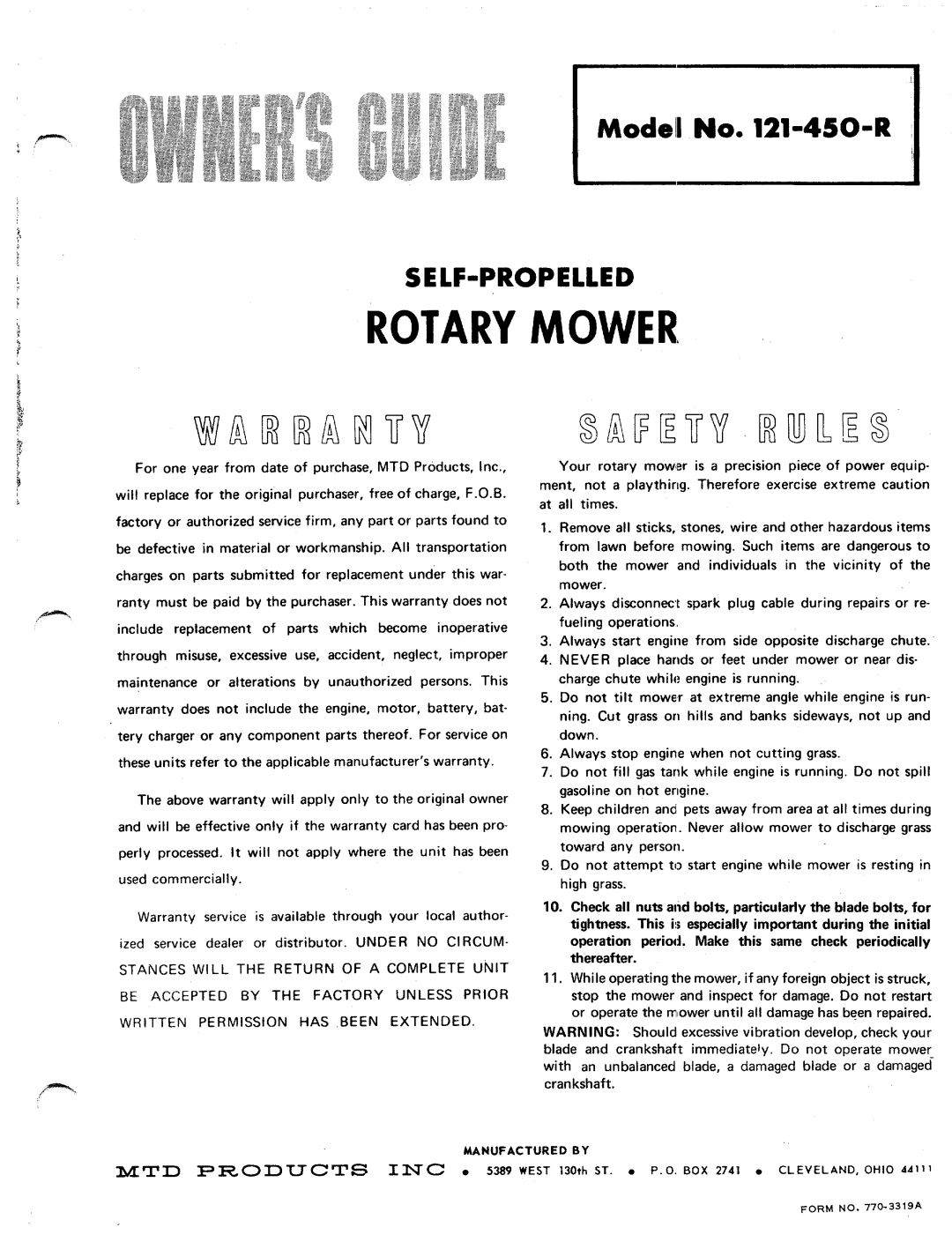 MTD 121-450-R manual 