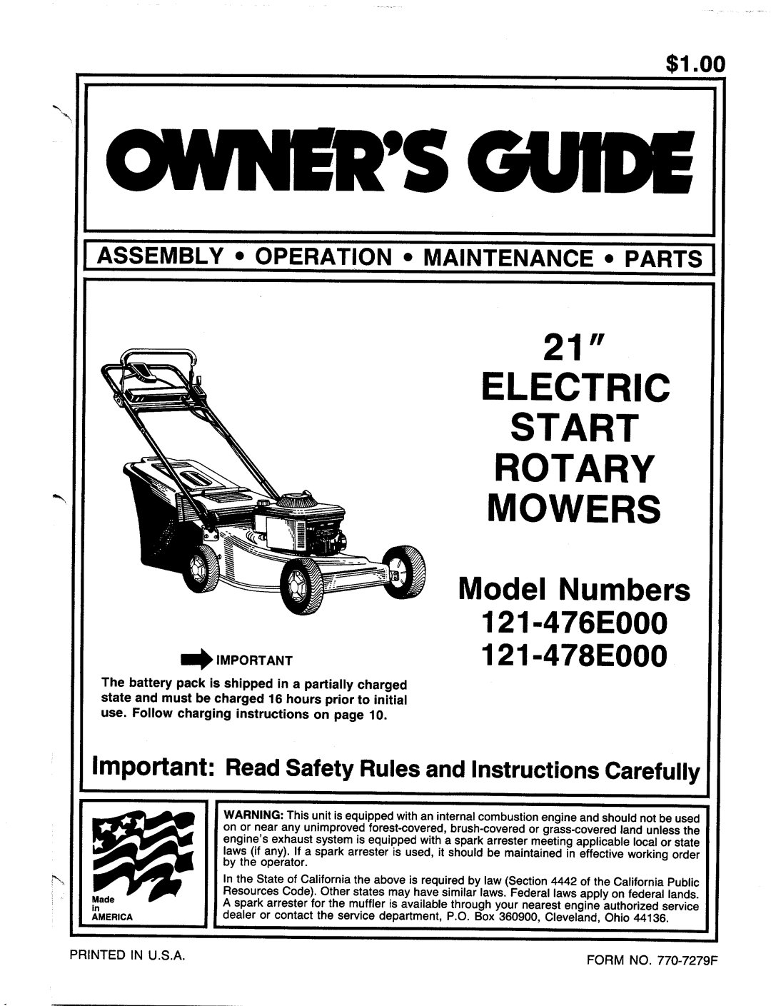 MTD 121-476E000, 121-478E000 manual 