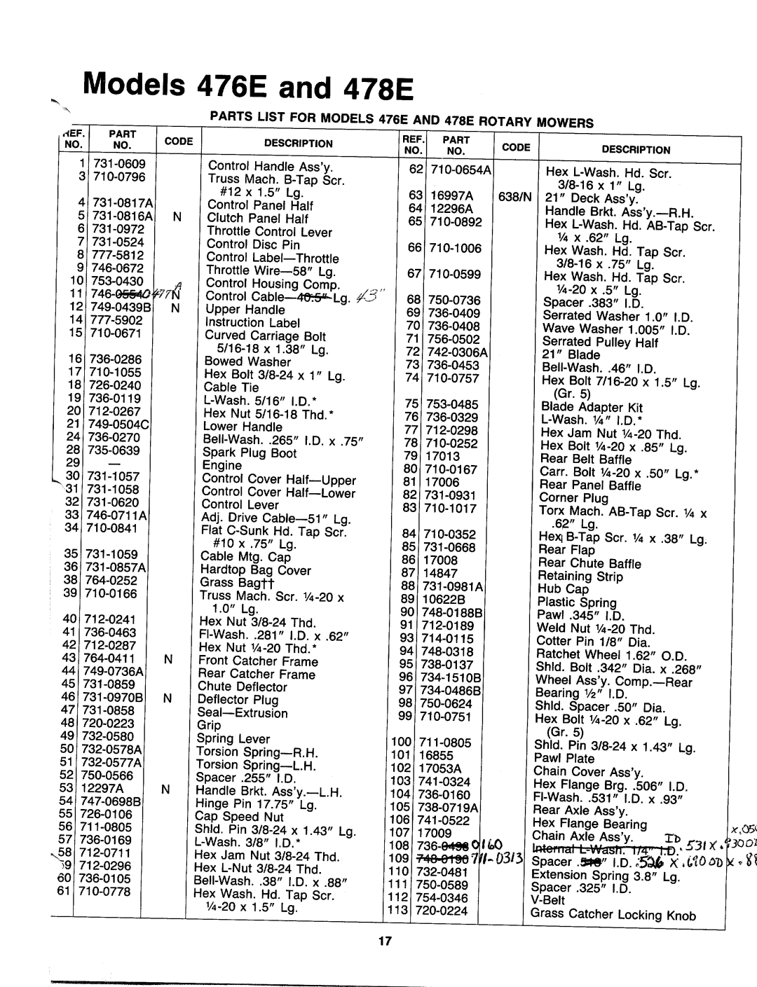 MTD 121-476E000, 121-478E000 manual 