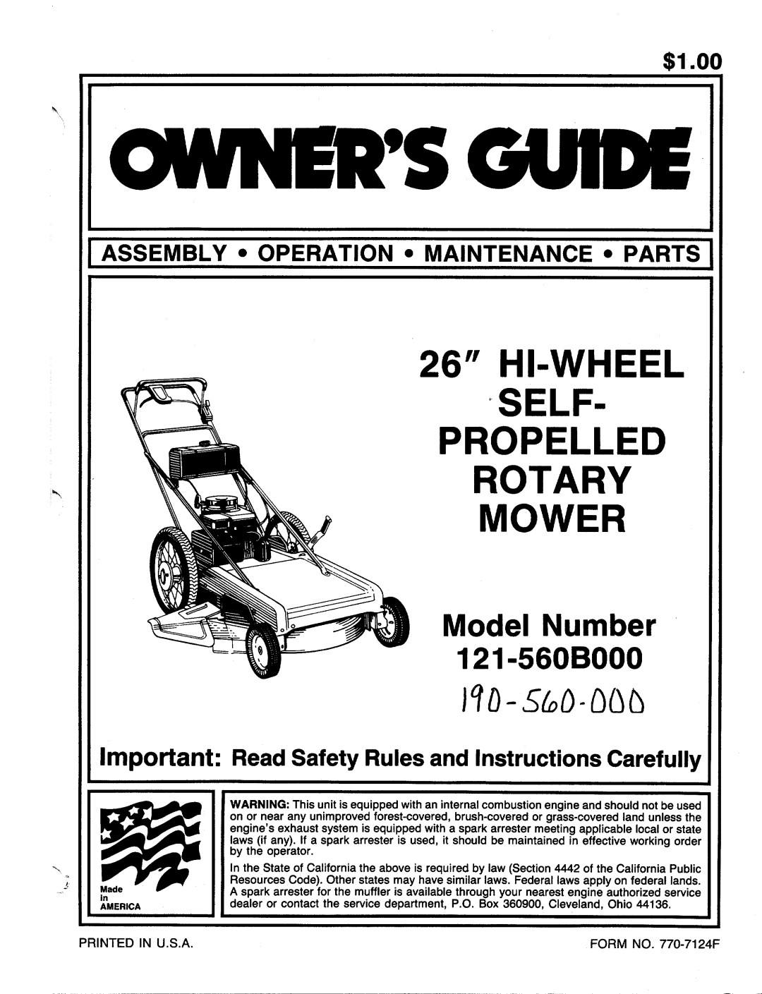 MTD 121-560B000 manual 