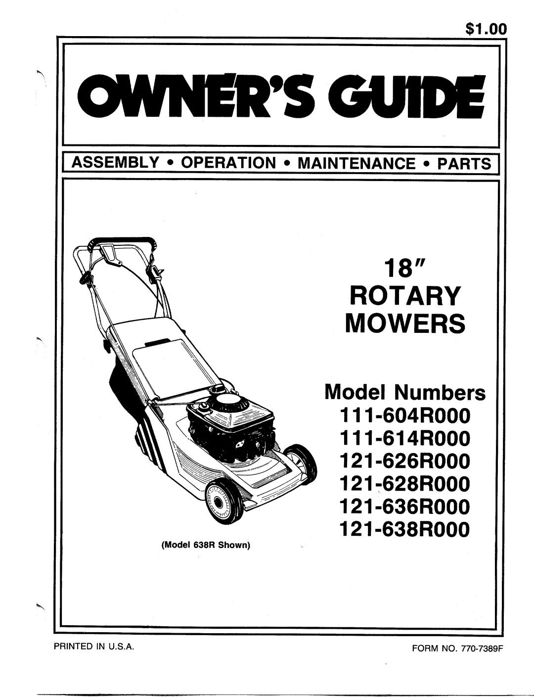 MTD 111-614R000, 121-638R000, 111-604R000, 121-628R000, 121-636R000, 121-626R000 manual 