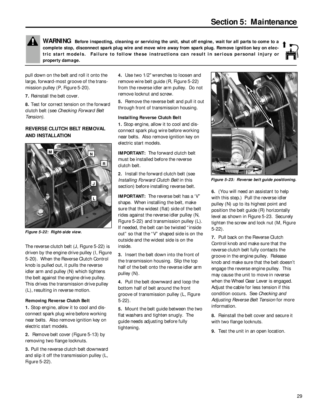 MTD 12212, 12211 owner manual Removing Reverse Clutch Belt, Installing Reverse Clutch Belt 