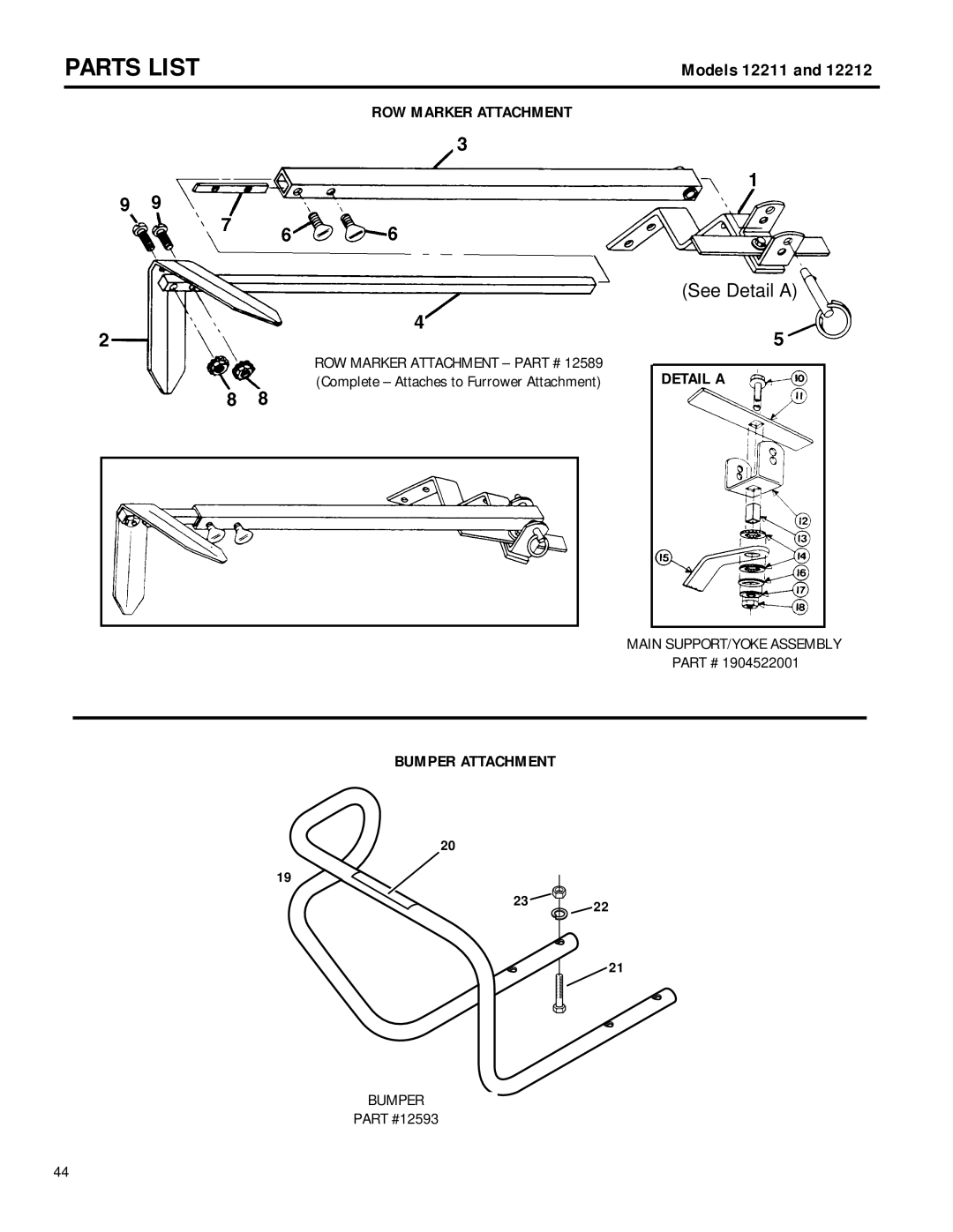 MTD 12211, 12212 owner manual ROW Marker Attachment, Bumper Attachment, 2322 