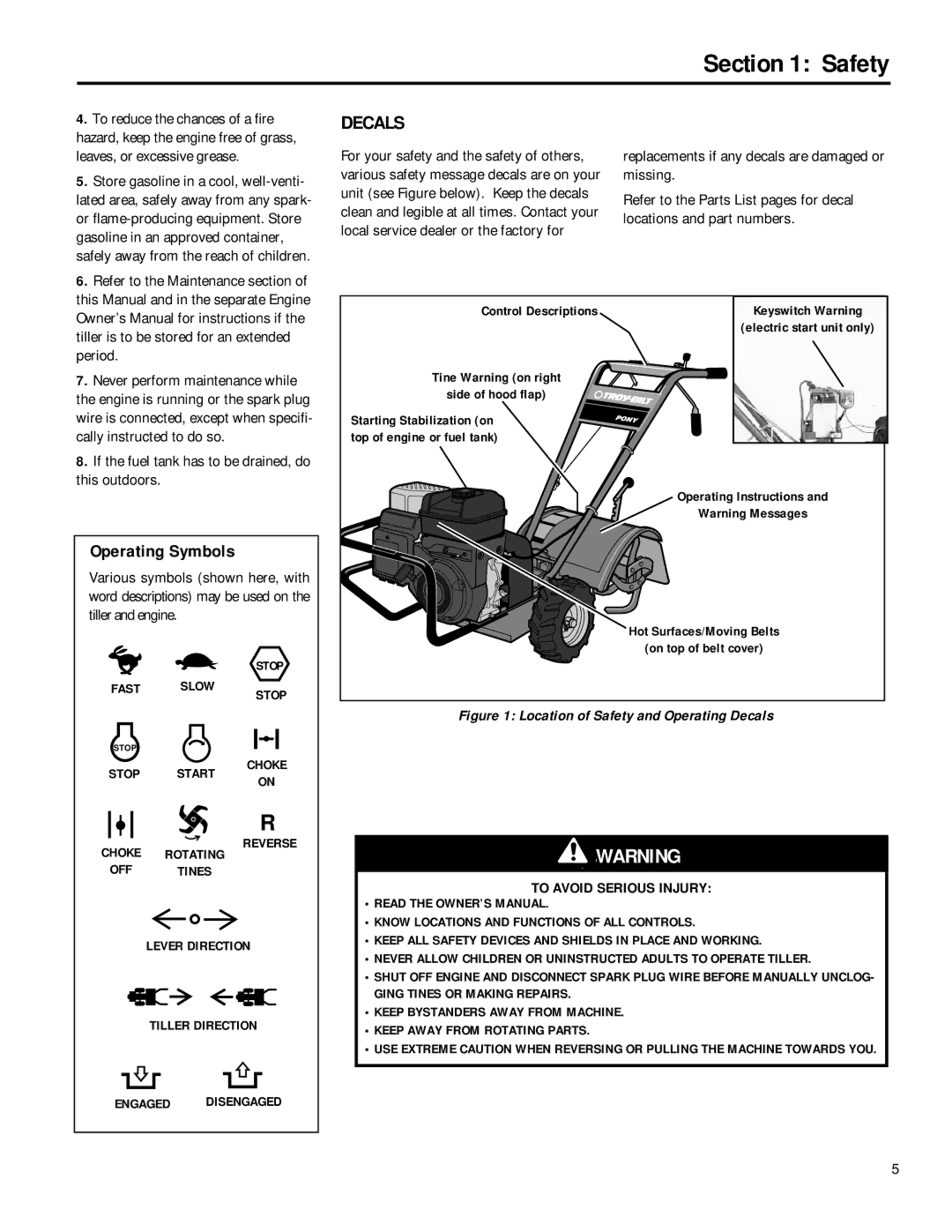 MTD 12212, 12211 owner manual Decals, Operating Symbols, To Avoid Serious Injury 