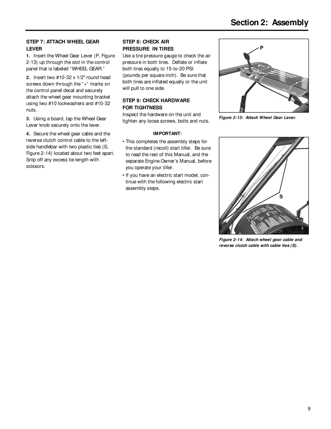 MTD 12212, 12211 owner manual Attach Wheel Gear Lever, Check AIR Pressure in Tires, Check Hardware for Tightness 