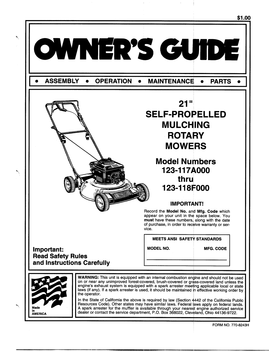 MTD 123-117A000, 123-118F000 manual 