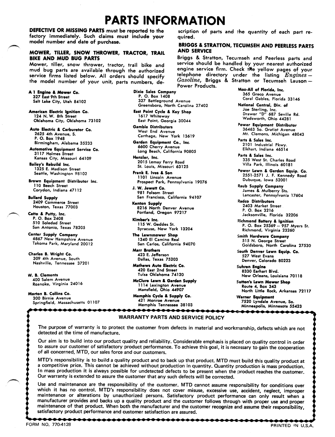 MTD 123-260 manual 