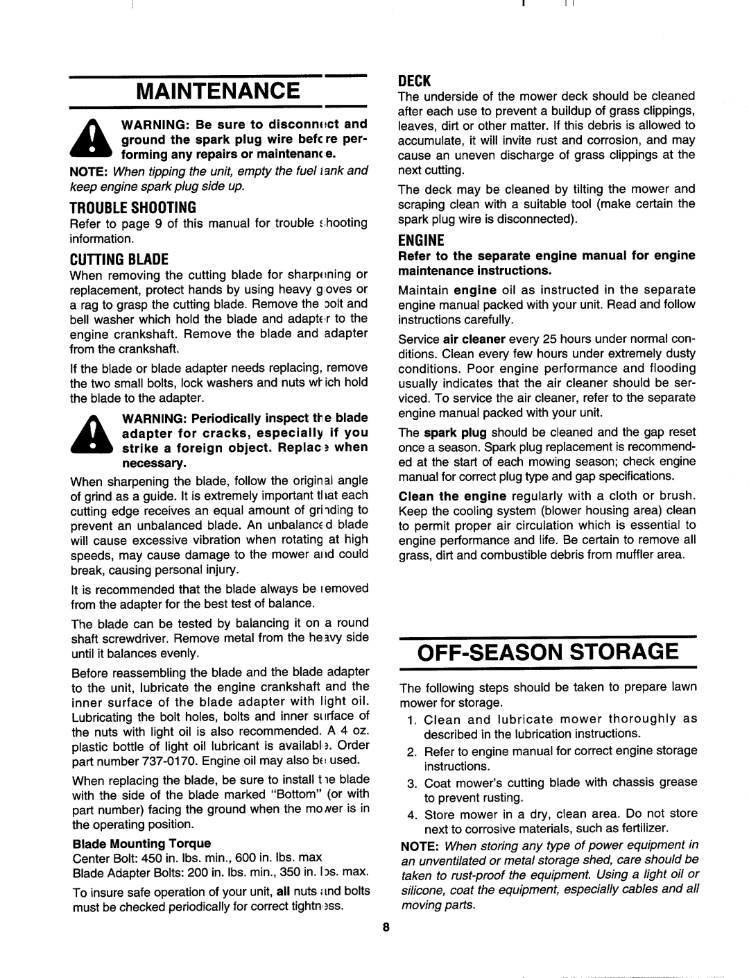 MTD 123-260A000, 123-265D000 manual 