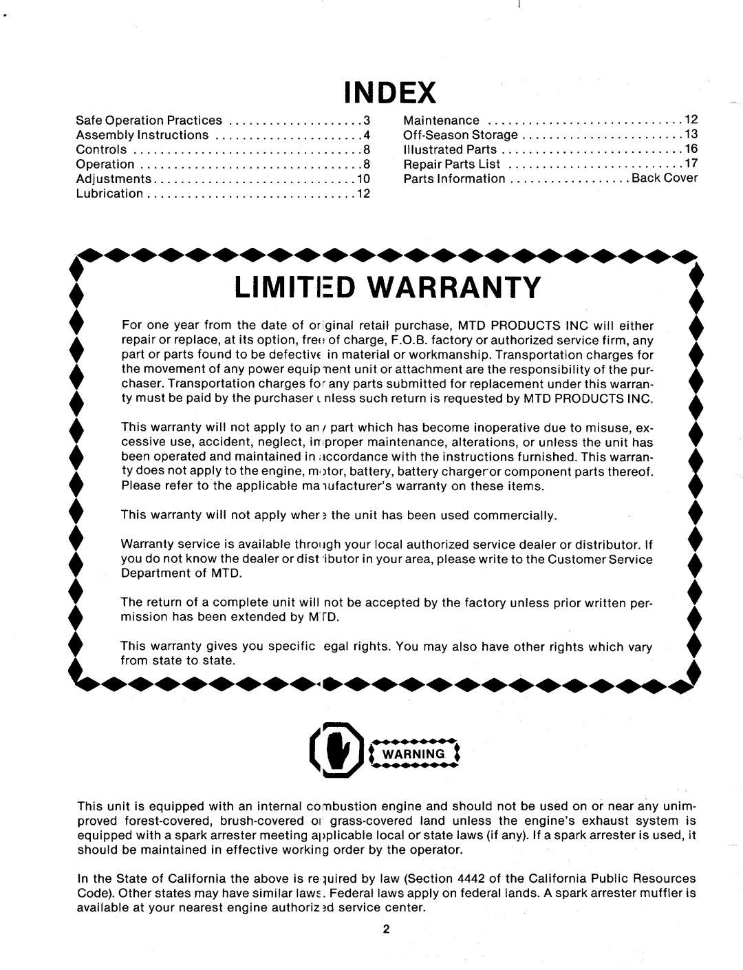 MTD 123-262A, 123-260A manual 