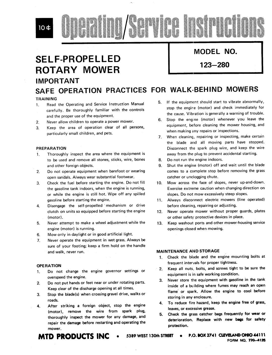 MTD 123-280 manual 