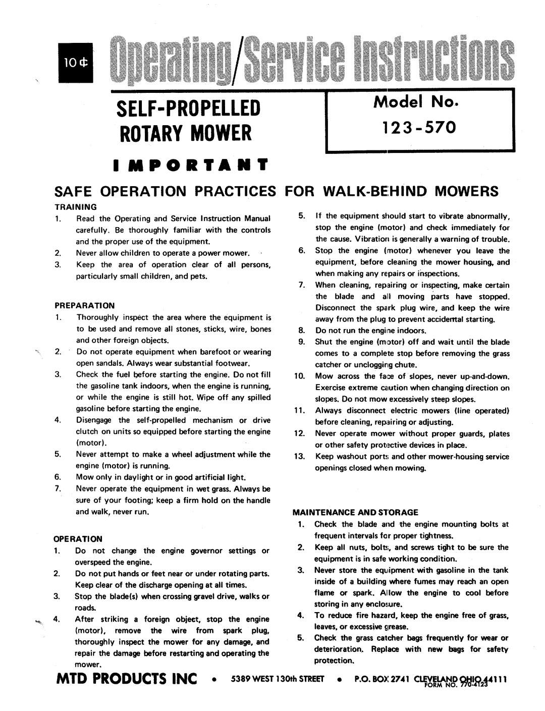 MTD 123-570 manual 