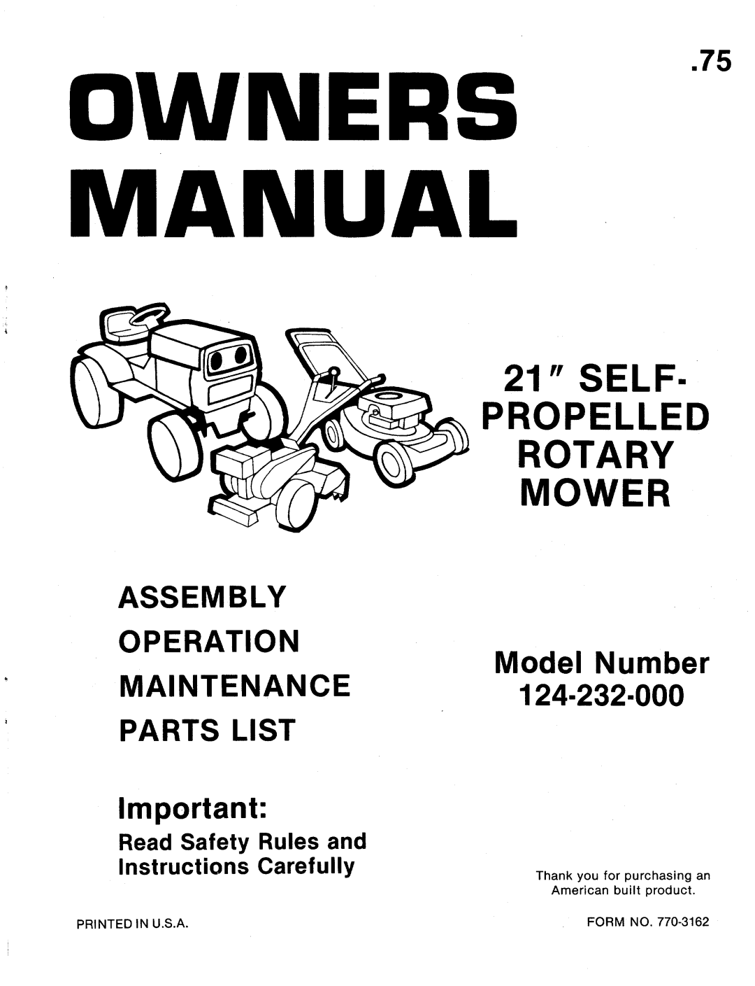 MTD 124-232-000 manual 