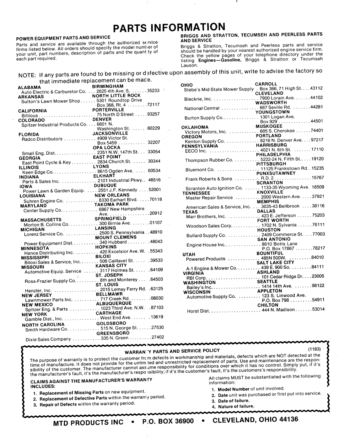 MTD 124-232-000 manual 