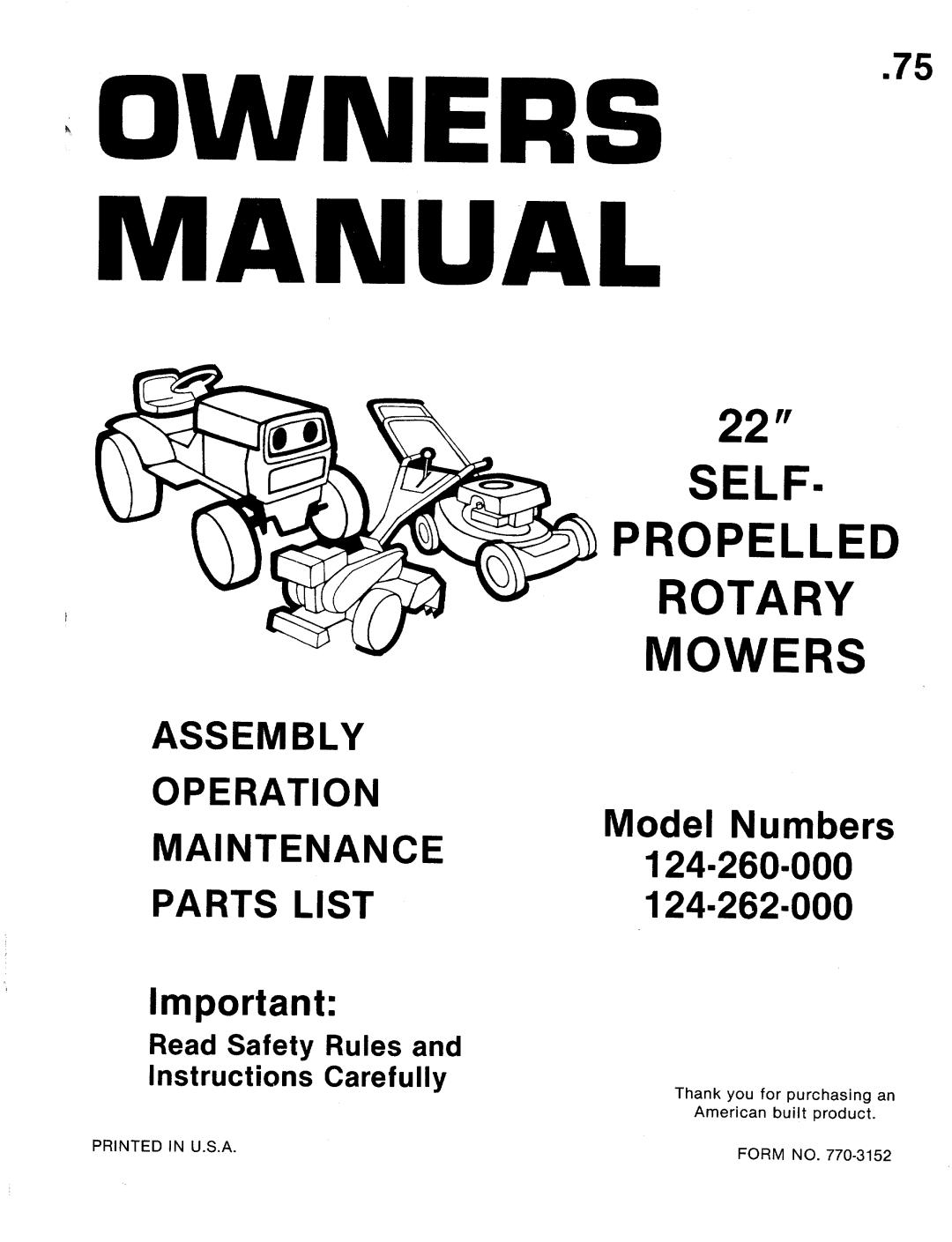 MTD 124-262-000, 124-260-000 manual 