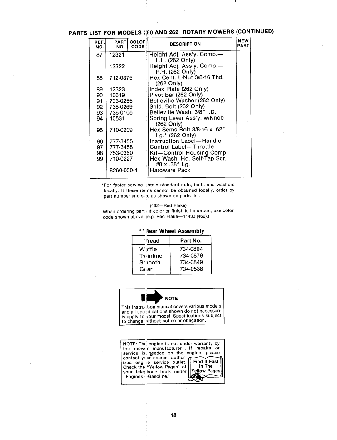 MTD 124-260-000, 124-262-000 manual 