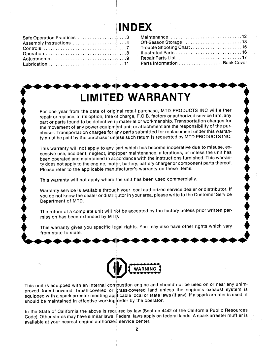 MTD 124-260-000, 124-262-000 manual 